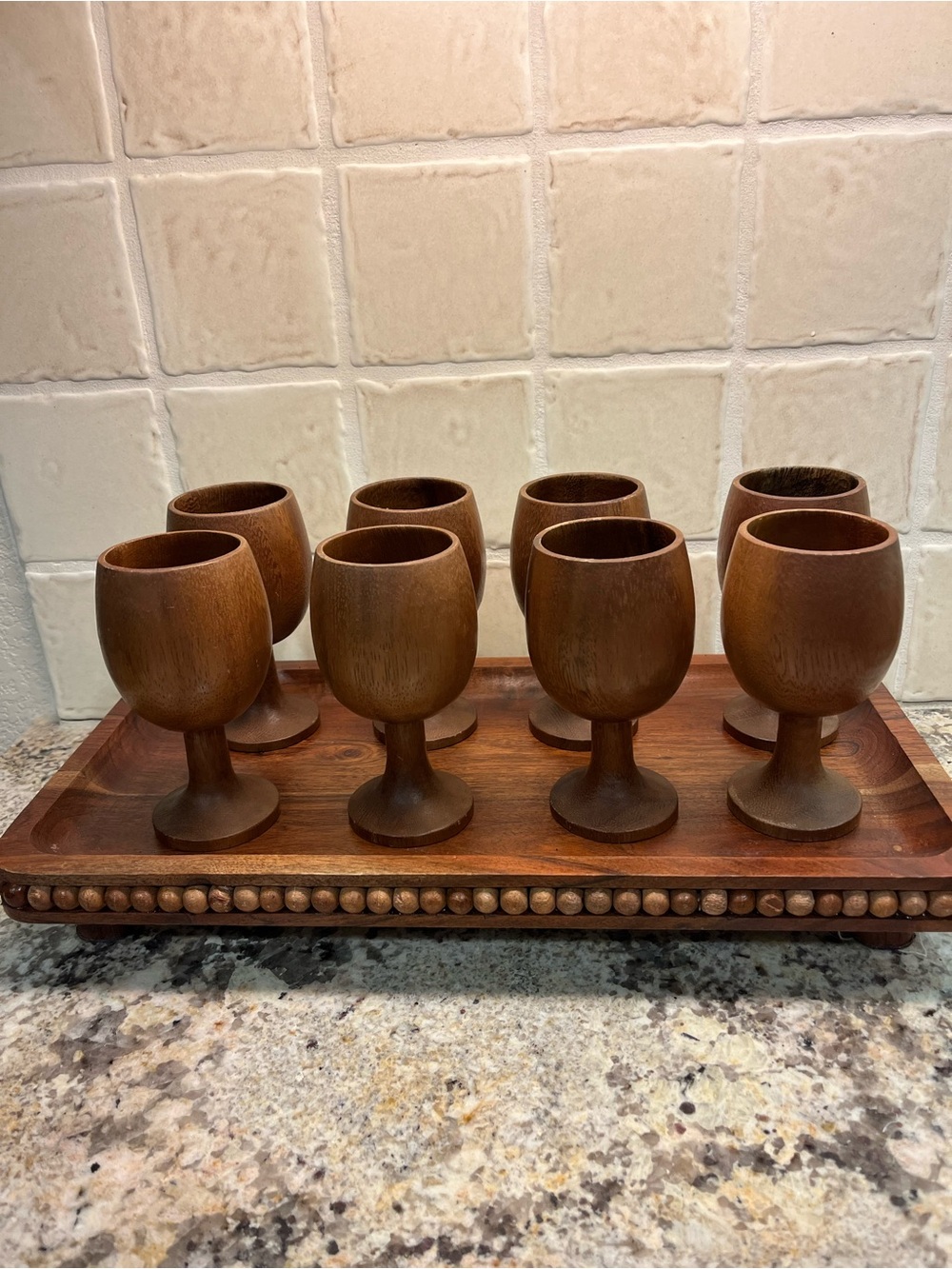 MCM Wooden Wine Goblet Set of 8